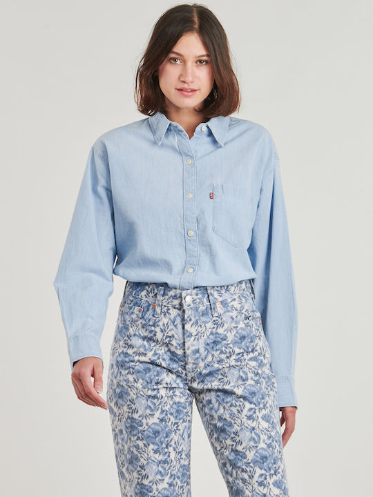 Harlie Μακρυμάνικο Γυναικείο Πουκάμισο Light Indigo Blue