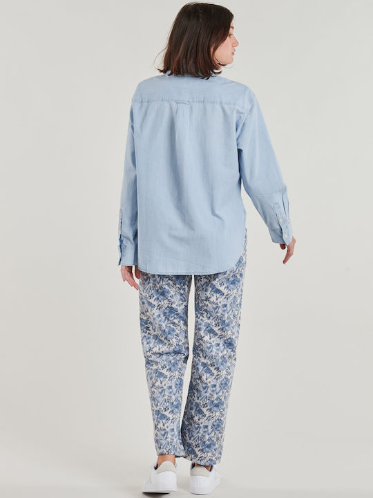 Harlie Μακρυμάνικο Γυναικείο Πουκάμισο Light Indigo Blue