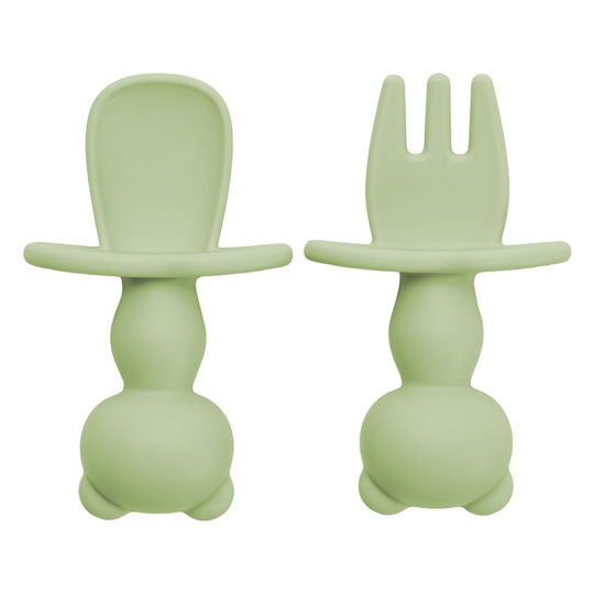 AppeKids Set Baby Besteck mit Temperaturanzeige aus Silikon für 6+ Monate Beige 2Stück