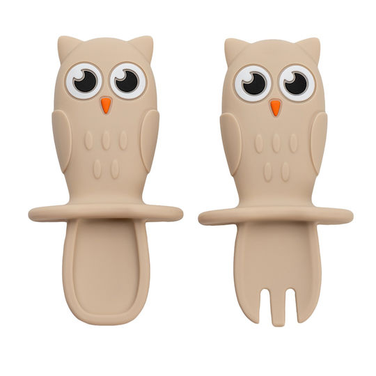 AppeKids Set Baby Besteck mit Temperaturanzeige aus Silikon für 6+ Monate Beige 2Stück