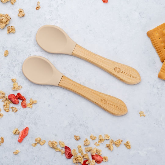 AppeKids Baby Cutlery Set with Temperature Indicator made of Bamboo for 6+ months Beige 2pcs