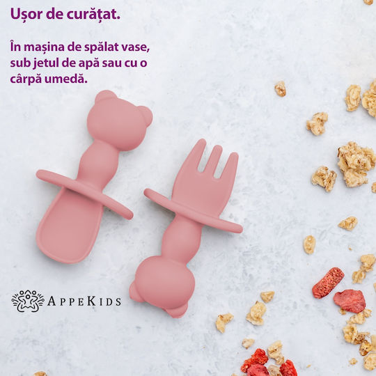 AppeKids Σετ Βρεφικά Μαχαιροπίρουνα με Ένδειξη Θερμοκρασίας από Σιλικόνη για 6+ μηνών Ροζ 2τμχ
