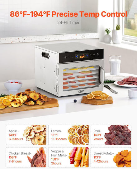 Vevor Food Dehydrator Machine 6 Trays Stainless Steel 400w Jerky Fruit Drying