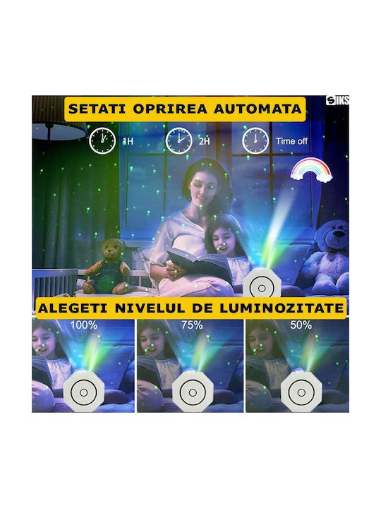 Led Παιδικό Φωτιστικό Projector Αφής με Προβολή Αστεριών Λευκό 15x14x6εκ.