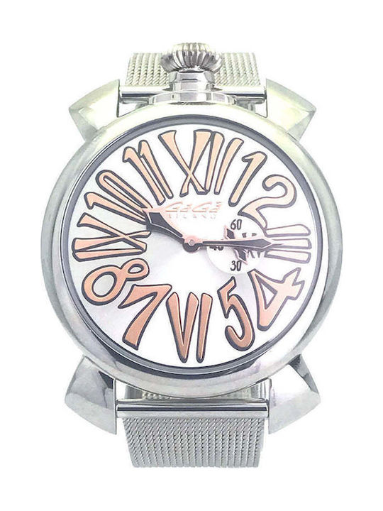 Gaga Milano Γυναικείο Ρολόι 46mm Χρονογράφος Μπαταρίας με Ασημί Μεταλλικό Μπρασελέ
