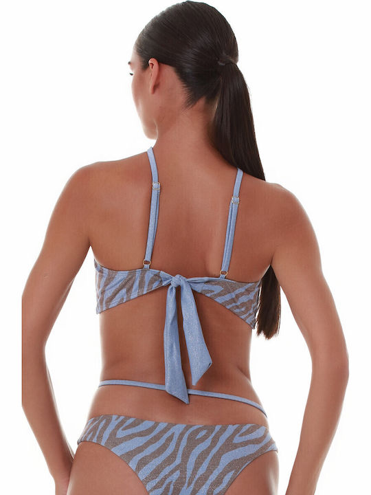 Candy Rush High Neck Bikini Top Animal Print Light Blue