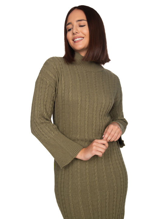 Midi Knitted Dress in Olive