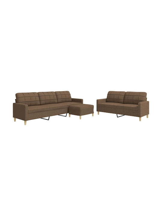 Living Room Furniture Set 3-Seater & 2-Seater & Stool Brown