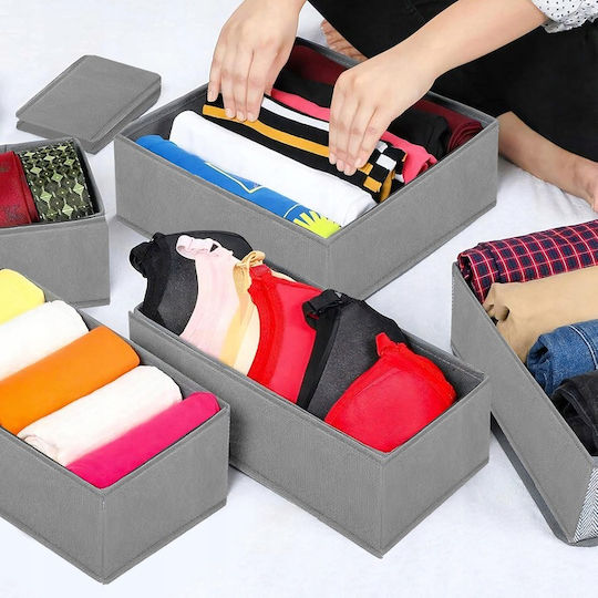 Fabric Storage Case for Underwear / Socks / Clothes in Gray Color 6pcs