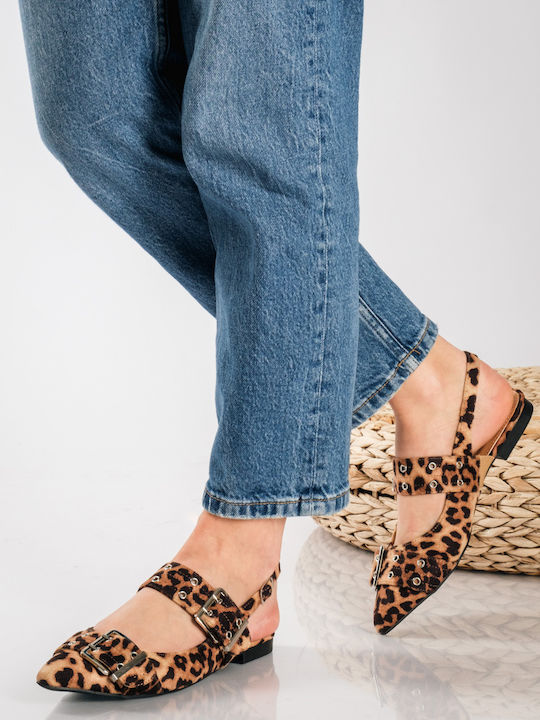 Damen Ballerinas Slingback mit Riemen in Braun Farbe