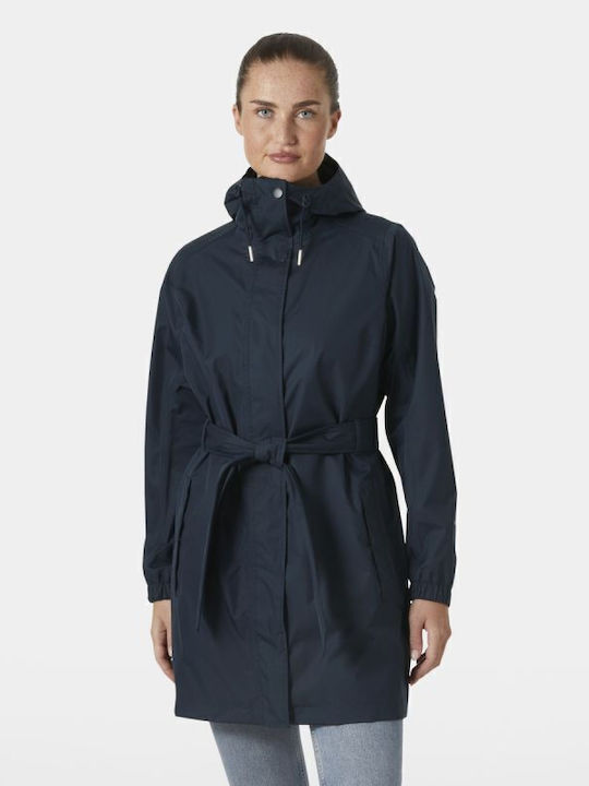 Damen Marineblau Trenchcoat mit Kapuze