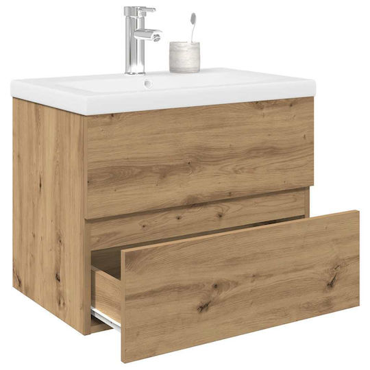 vidaXL Waschtisch mit Waschbecken L60xB38.5xH45cm Artisan Oak