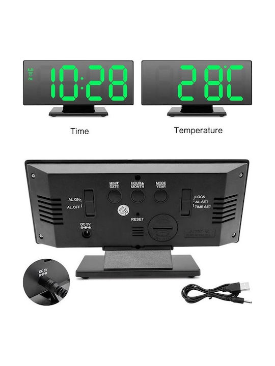 ACP Tabletop Digital LED Clock with Alarm Clock Green 2050404