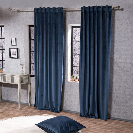 Teoran Perdea Cu Coafură Velvet 04 Albastră 140x260cm