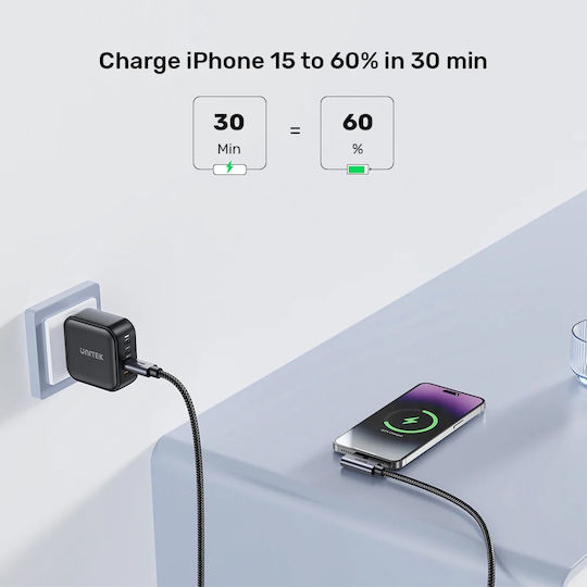 Unitek USB 2.0 Cable USB-C male - USB-C 100W PD Μαύρο 1m C14123BK-1M