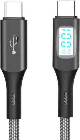 Moxom LED USB 2.0 Cable USB-C male - USB-C 100W PD Μαύρο 1.5m MX-CB165