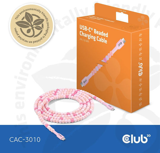Club3D USB 2.0 Cable USB-C male - USB-C 60W PD Ροζ 2m