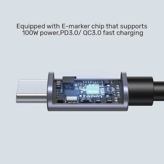 Unitek Angle (90°) USB 2.0 Cable USB-C male - USB-C 100W Μαύρο 2m C14123BK-2M