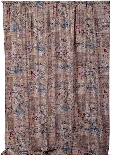 Viopros Κουρτίνα με Τρέσα Βίνταζ Καφέ 135x270εκ.