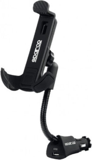 Sparco Smartphone Holder USB Charger Car Mobile Mount with Adjustable Hooks Black