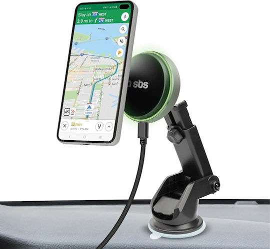 SBS Βάση Κινητού Αυτοκινήτου Smartphone Holder με Μαγνήτη και Ασύρματη Φόρτιση Μαύρη