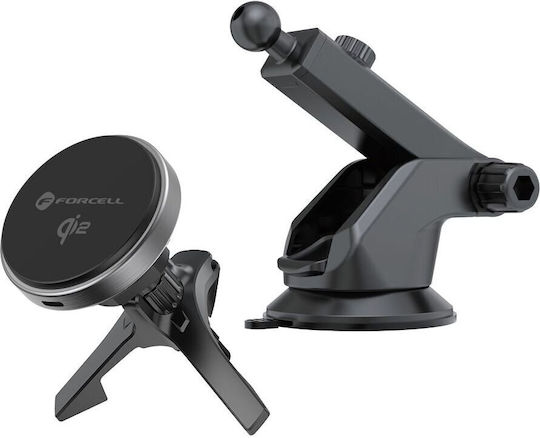 Forcell Βάση Κινητού Αυτοκινήτου Forcell F-grip με Μαγνήτη και Ασύρματη Φόρτιση Μαύρη