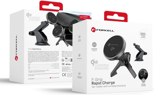Forcell Βάση Κινητού Αυτοκινήτου Forcell F-grip με Μαγνήτη και Ασύρματη Φόρτιση Μαύρη