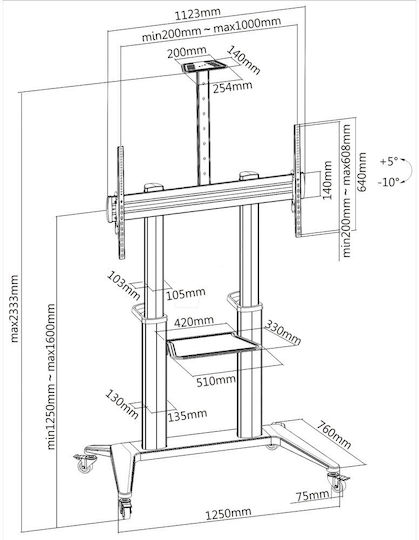 Techly ICA-TR49W ICA-TR49W Стойка за телевизор Подов до 120" и 140кг