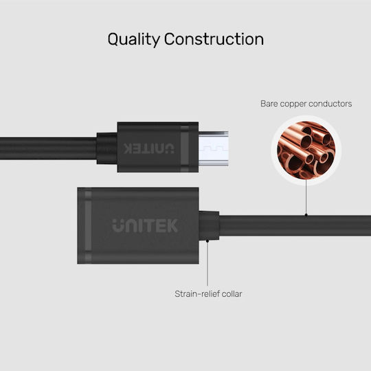 Unitek USB 2.0 Kabel USB-A-Buchse - Micro-USB-B-Stecker Schwarz 0.2m Y-C438GBK