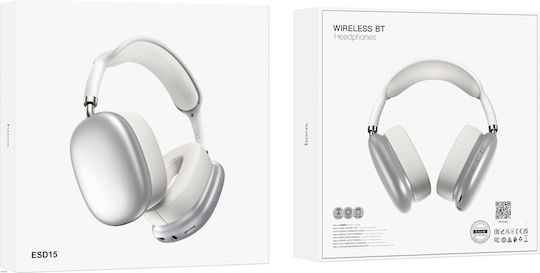 Hoco Max Shadow Ασύρματα / Ενσύρματα Over Ear Ακουστικά με 12 ώρες Λειτουργίας Ασημί
