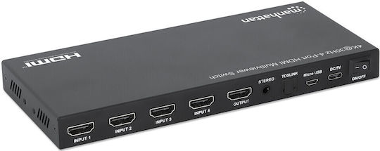 Manhattan 4k60hz 3-Port HDMI Switch Switching Between Three HDMI Inputs to One HDMI Output 3x1 18g IR Remote Control
