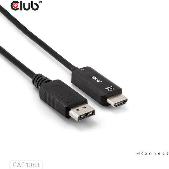Club3D Кабел DisplayPort мъжки - HDMI мъжки 2м Черен