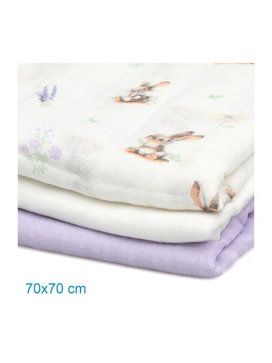 Kiokids Σελτεδάκια από Μουσελίνα Λιλά 70x70εκ. 3τμχ