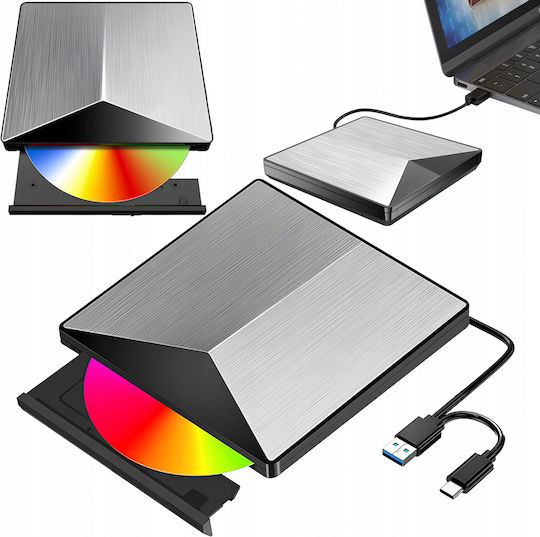 Newevo Unitate Optică Externă 2în1 USB 3.0 USB-C 3.1 DVD CD-RW Driver Laptop Plug Play Aluminiu