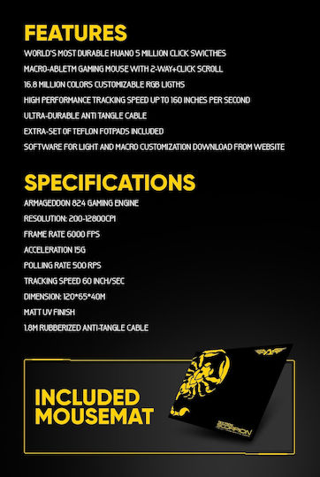 Armaggeddon Scorpion 3 RGB Gaming Ποντίκι 4800 DPI Μαύρο
