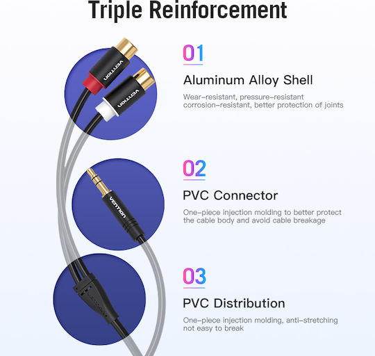 Vention 3.5mm Jack Cable 3.5mm Male - 2x RCA Female Black 0.3m VAB-R02-B030
