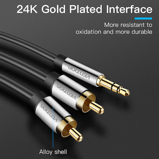Vention 3.5mm Jack Cable 3.5mm Male - 2x RCA Male Black 10m BCFBL