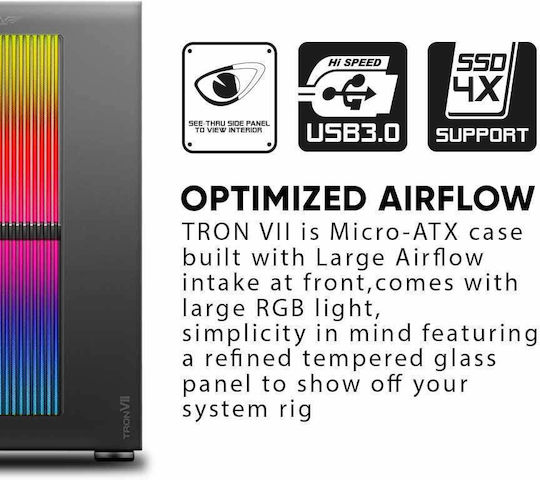 Armaggeddon Tron VII Gaming Mini Tower Κουτί Υπολογιστή με Πλαϊνό Παράθυρο και RGB Φωτισμό Μαύρο