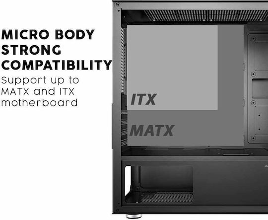 Armaggeddon Tron VII Gaming Mini Tower Κουτί Υπολογιστή με Πλαϊνό Παράθυρο και RGB Φωτισμό Μαύρο