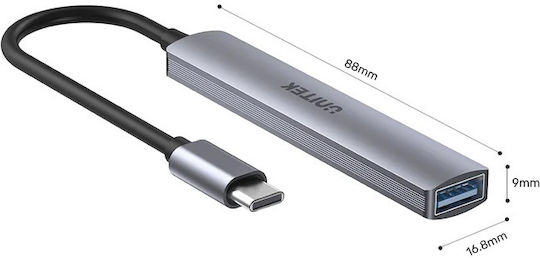 Unitek Hub 3 Θυρών USB 2.0 με σύνδεση USB-C Γκρι