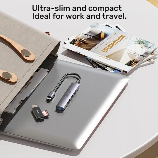 Unitek Hub 3 Θυρών USB 2.0 με σύνδεση USB-C Γκρι