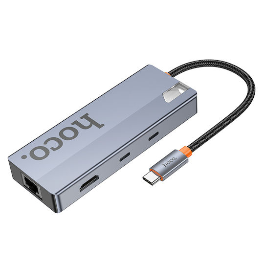 Hoco HB52 Wow USB-C Докинг станция с HDMI 4K PD Етърнет Сив