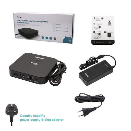 i-tec USB-C Docking Station with HDMI/DisplayPort 4K PD Ethernet and Support for 2 Monitors Black