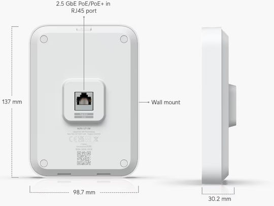 Ubiquiti U7 In-Wall Access Point με Mesh Wi‑Fi 7 Dual Band (2.4 & 5GHz) Μονό Kit