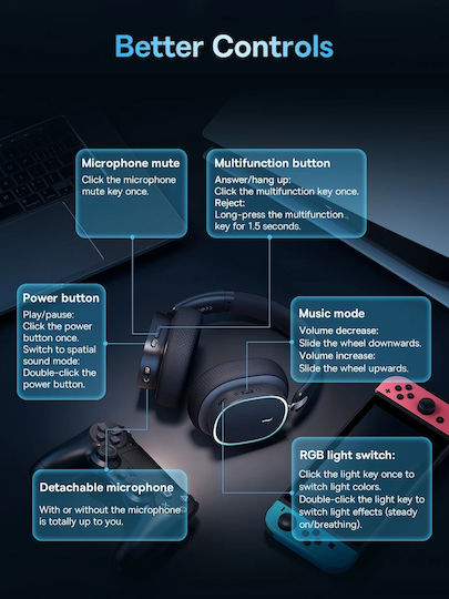 Baseus AeQur GH02 Drahtlos Über Ohr Gaming-Headset mit Bluetooth-Konnektivität für PC