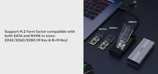 Unitek Hard Drive Case M.2 PCI-Express / SATA III NVME with connection Type-C in Schwarz color