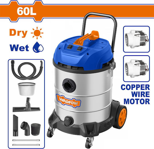 Wadfow Aspirator Lichide / Solide 2400W cu Inoxidabil Recipient 60lt