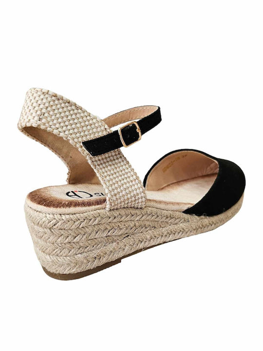 Women's Suede Platform Espadrilles Black