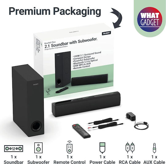 Majority Bowfell Plus (With Subwoofer) Soundbar 2.1 Bluetooth 100W με Τηλεχειριστήριο Μαύρο