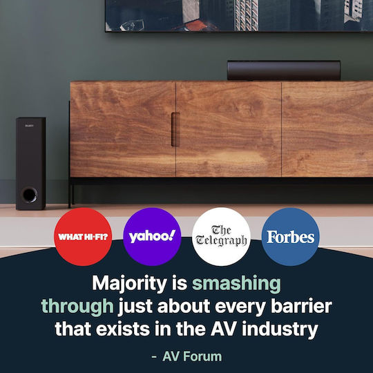 Majority Bowfell Plus (With Subwoofer) Soundbar 2.1 Bluetooth 100W με Τηλεχειριστήριο Μαύρο